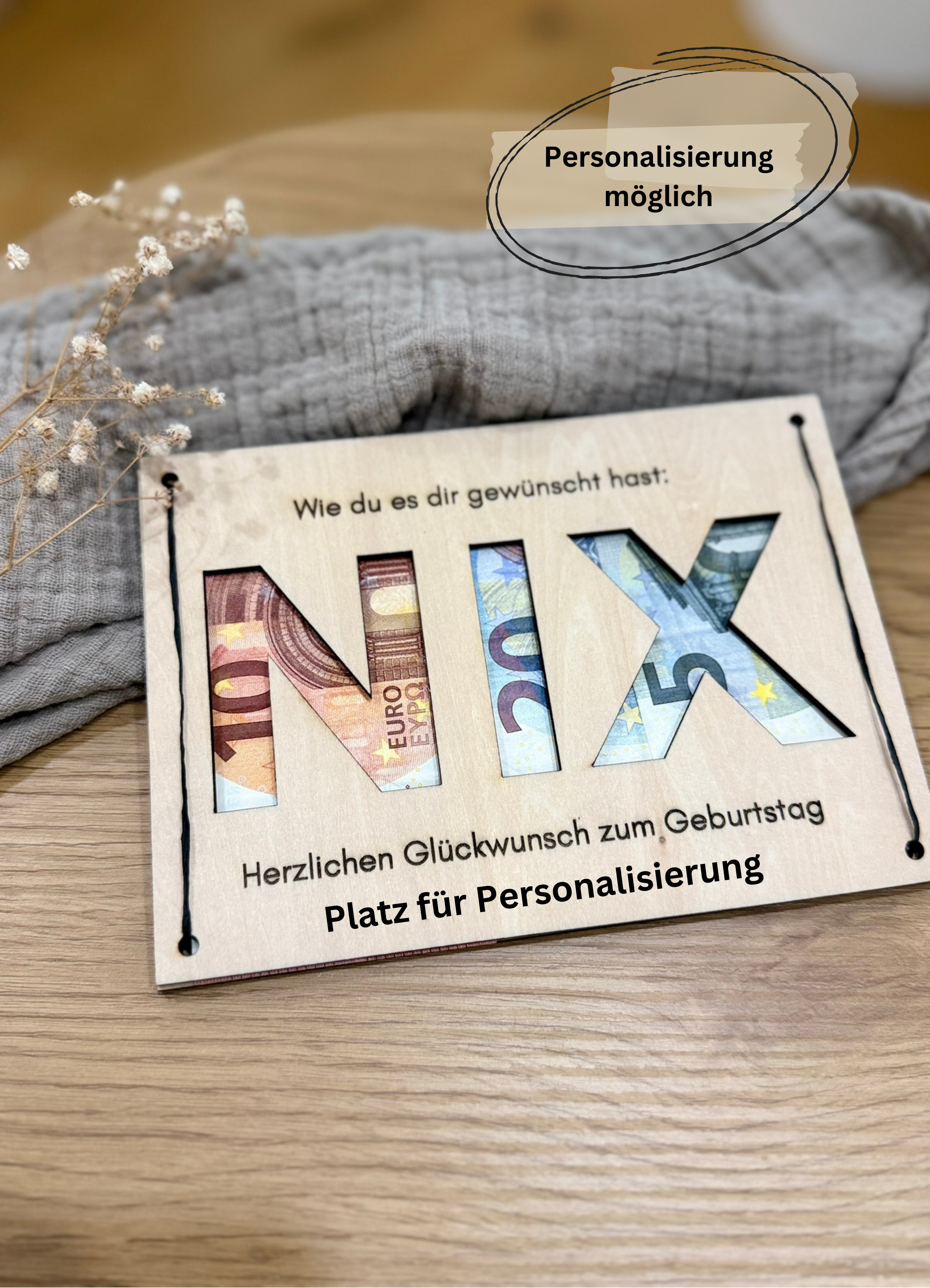 Geldgeschenk Holzkarte - Nix