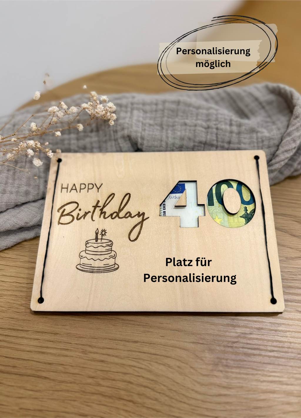 Geldgeschenk Holzkarte - Geburtstag