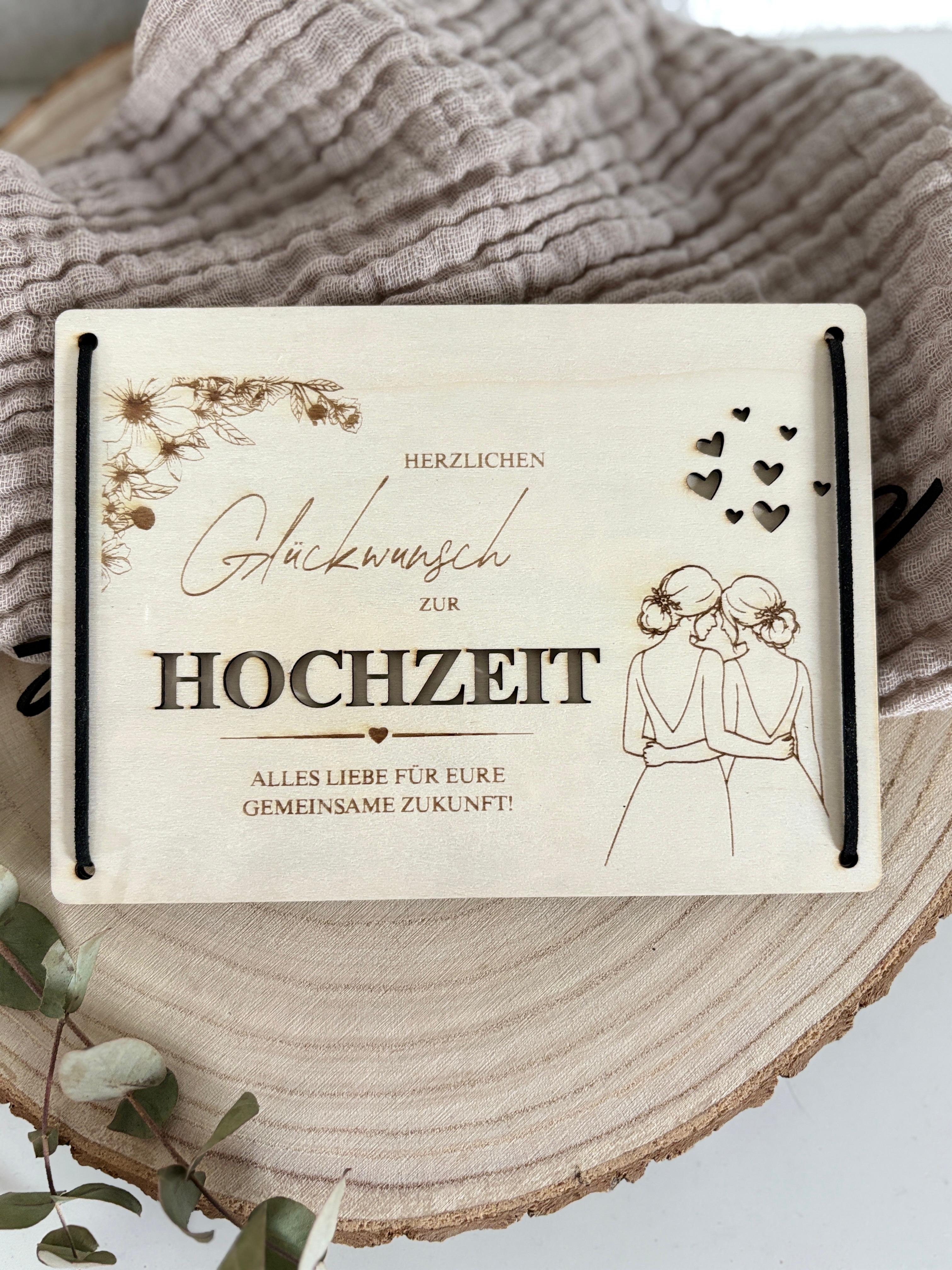 Geldgeschenk Holzkarte - Hochzeit, Design 3