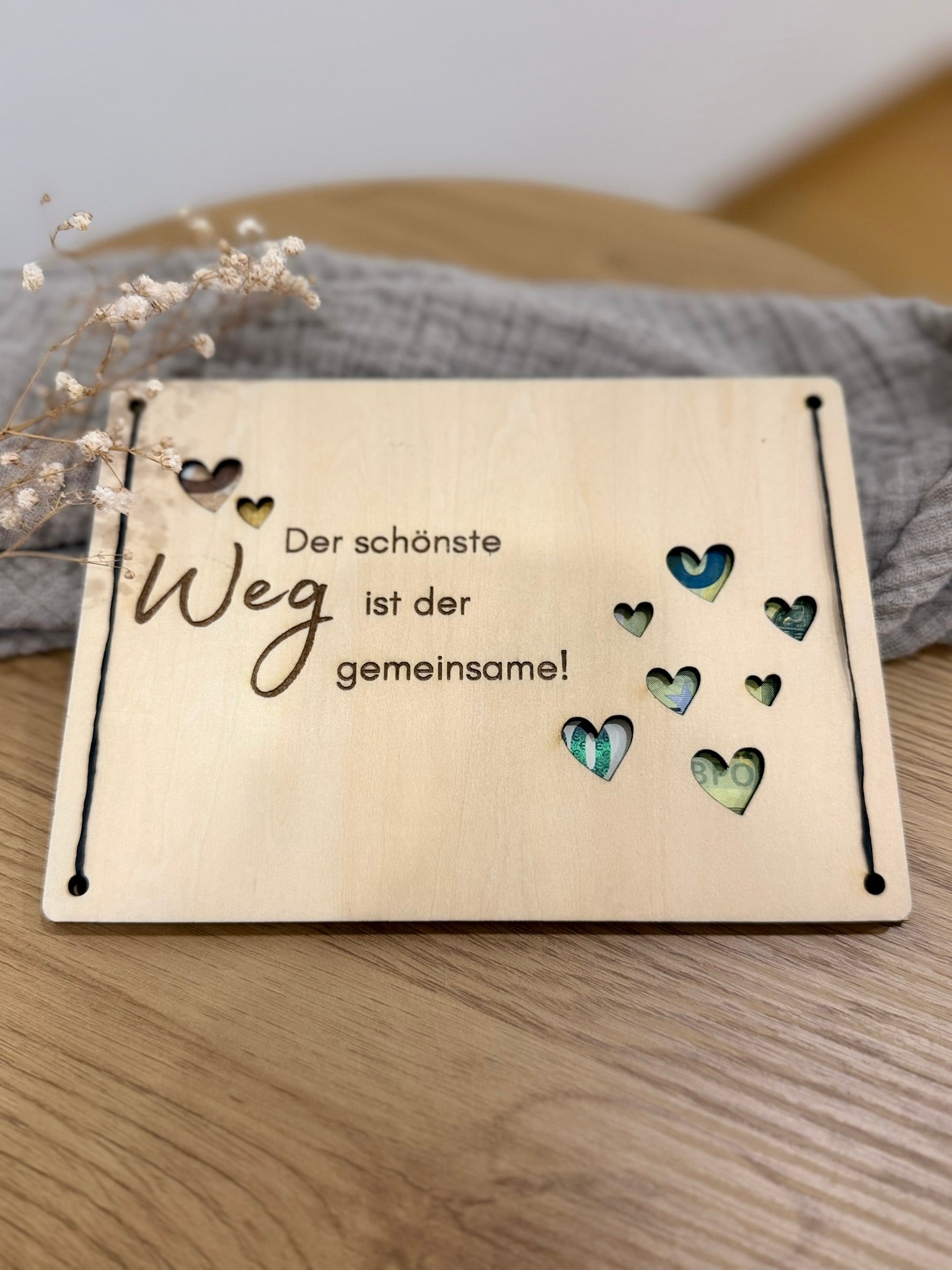 Geldgeschenk Holzkarte - Hochzeit, Design 1