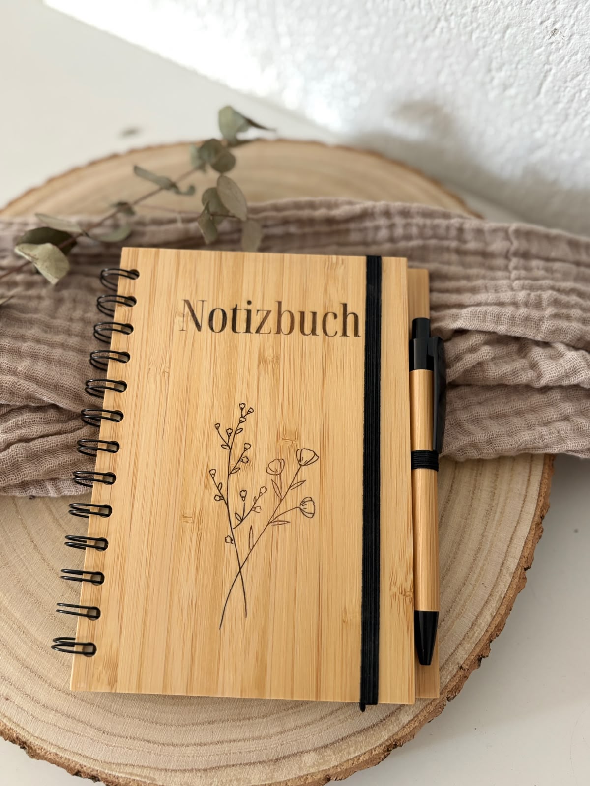 Notizbuch mit Kugelschreiber - Blumen
